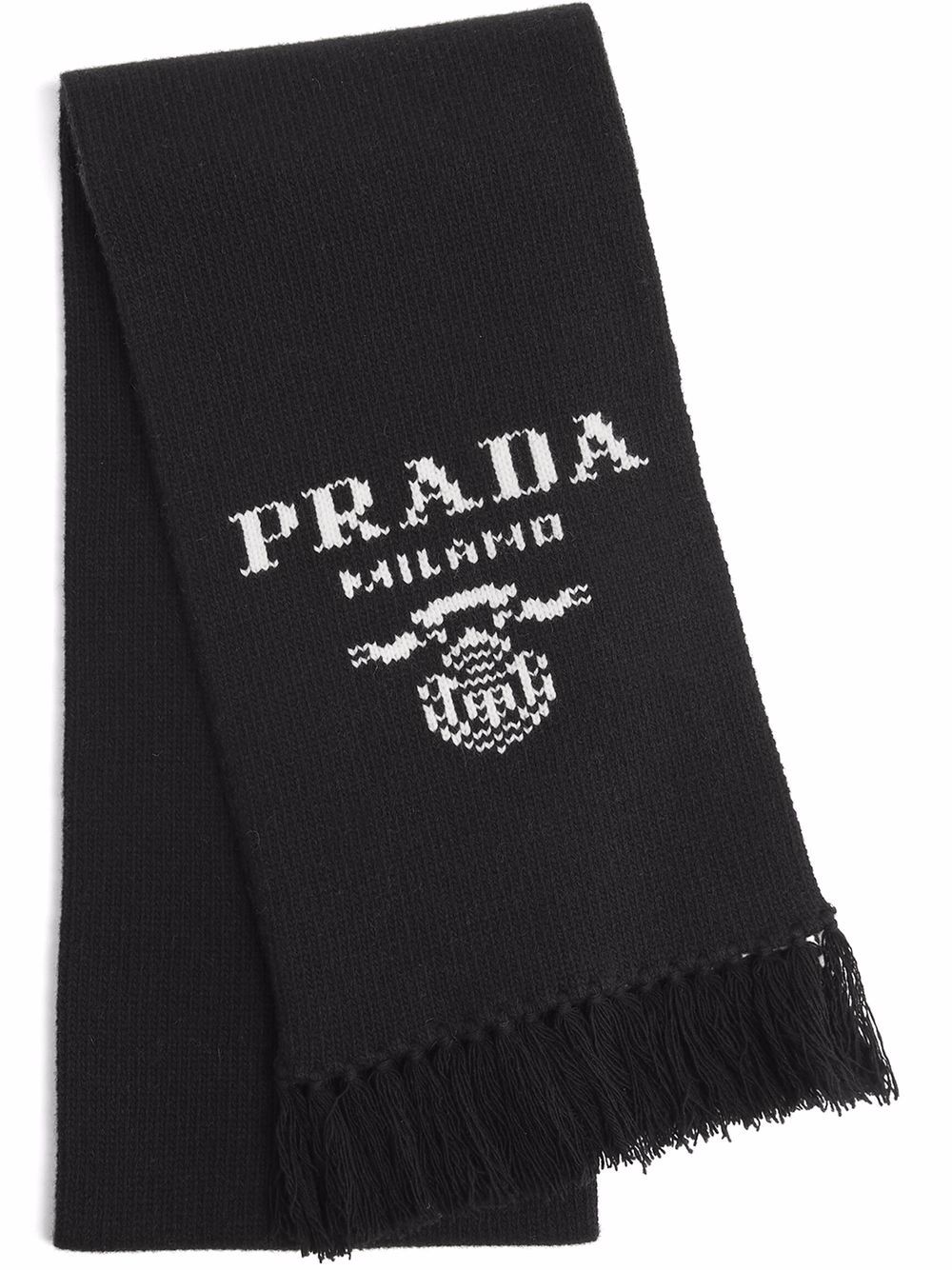 Prada logo 嵌花针织围巾 - 黑色