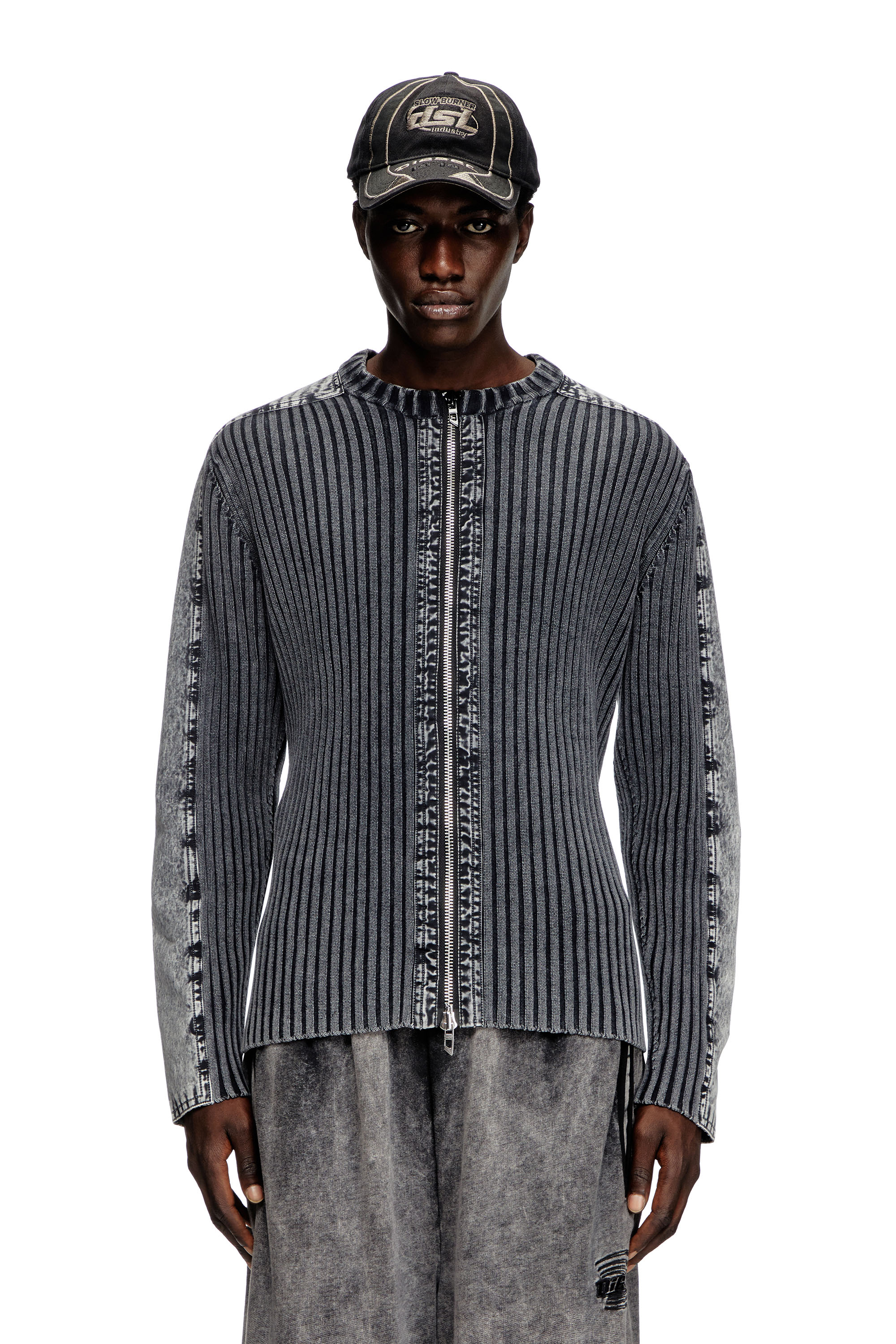 Diesel - Zip-up cardigan with contrast panels - Knitwear - Man - Grey
