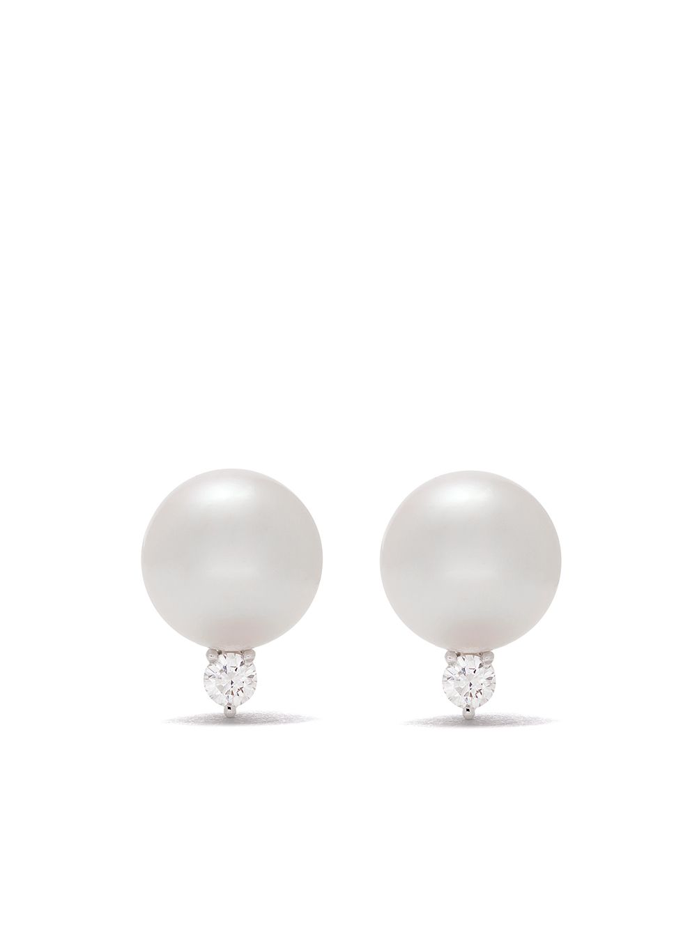 TASAKI 18k白金akoya珍珠钻石镶嵌耳钉 - 银色