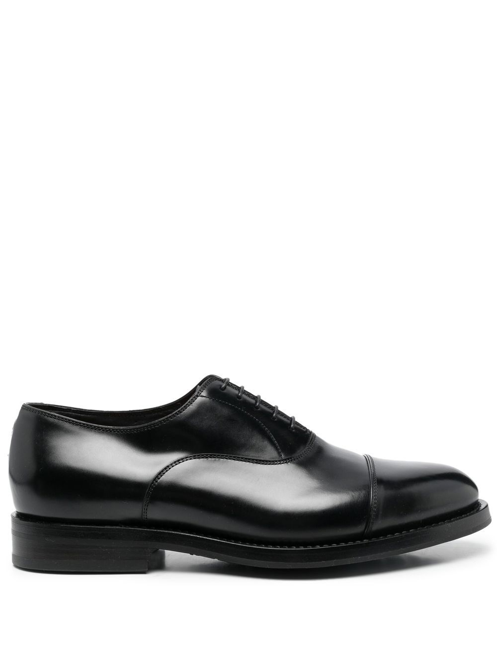 Santoni 杏仁形鞋头皮质德比鞋 - 黑色