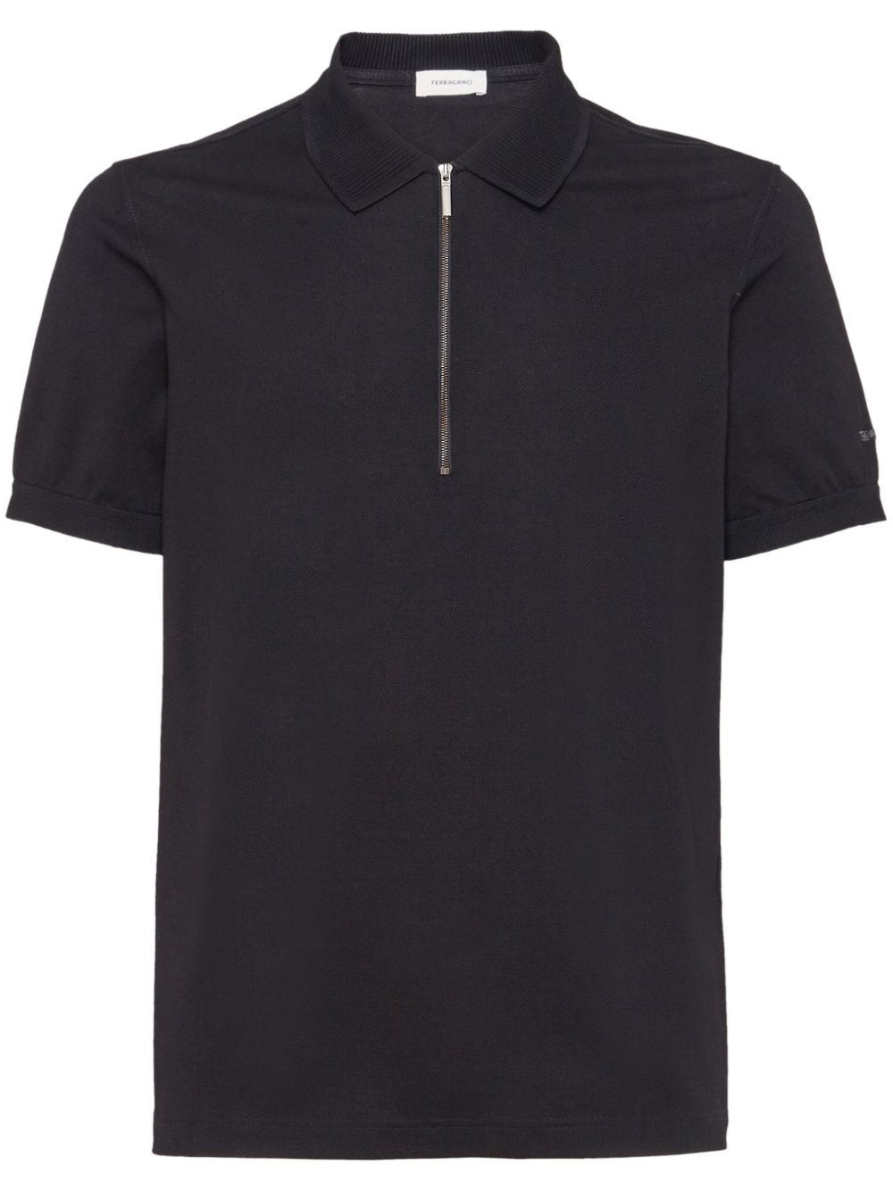 Ferragamo logo刺绣棉polo衫 - 黑色