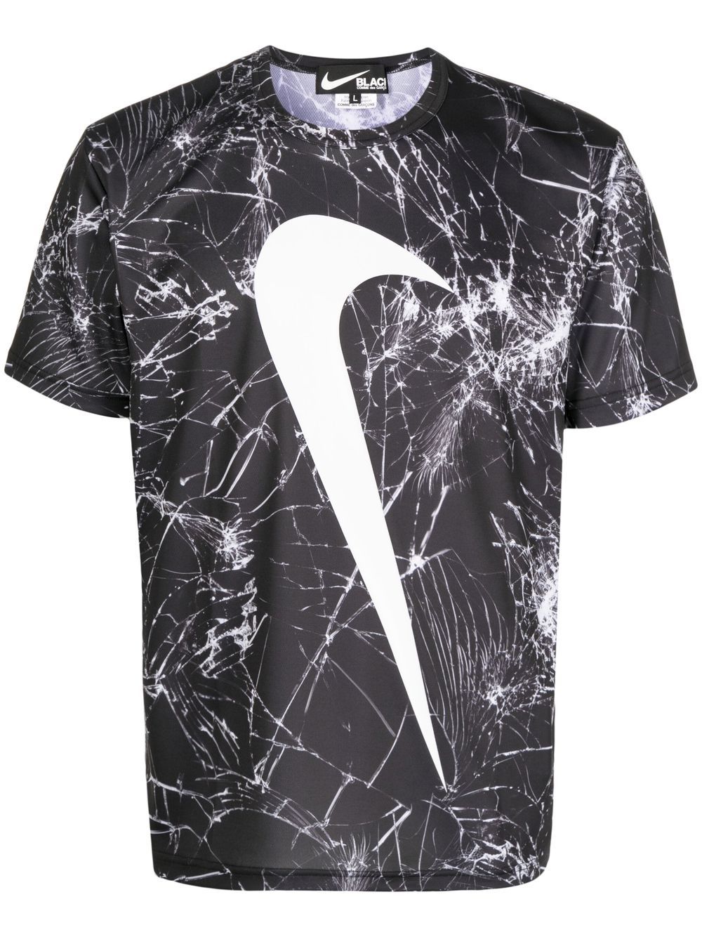 Black Comme Des Garçons Swoosh 印花裂痕效果T恤 - 黑色