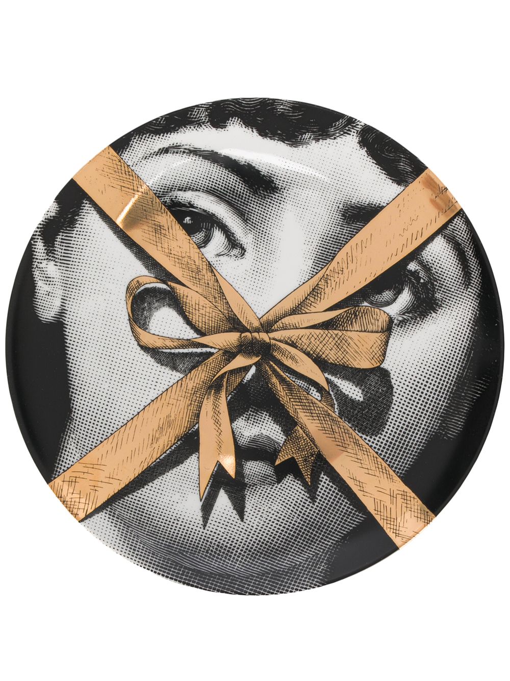 Fornasetti 脸孔与蝴蝶结印花圆盘 - 黑色