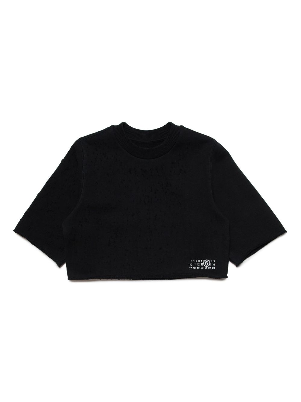 MM6 Maison Margiela Kids 撕裂效果细节短款卫衣 - 黑色