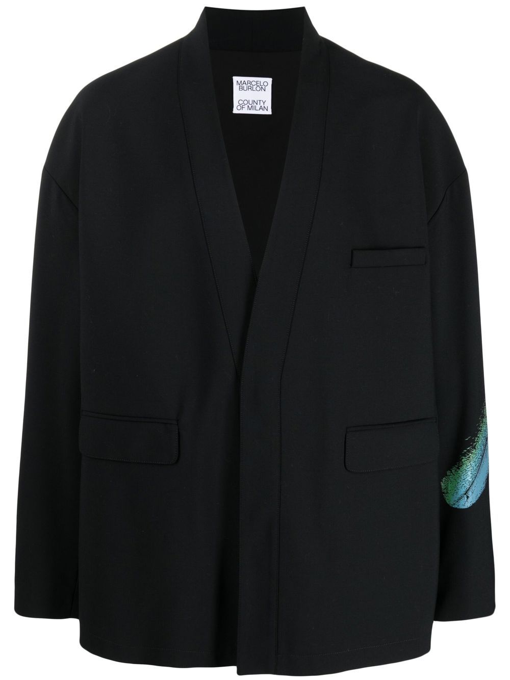 Marcelo Burlon County of Milan 羽毛印花和服式西装夹克 - 黑色