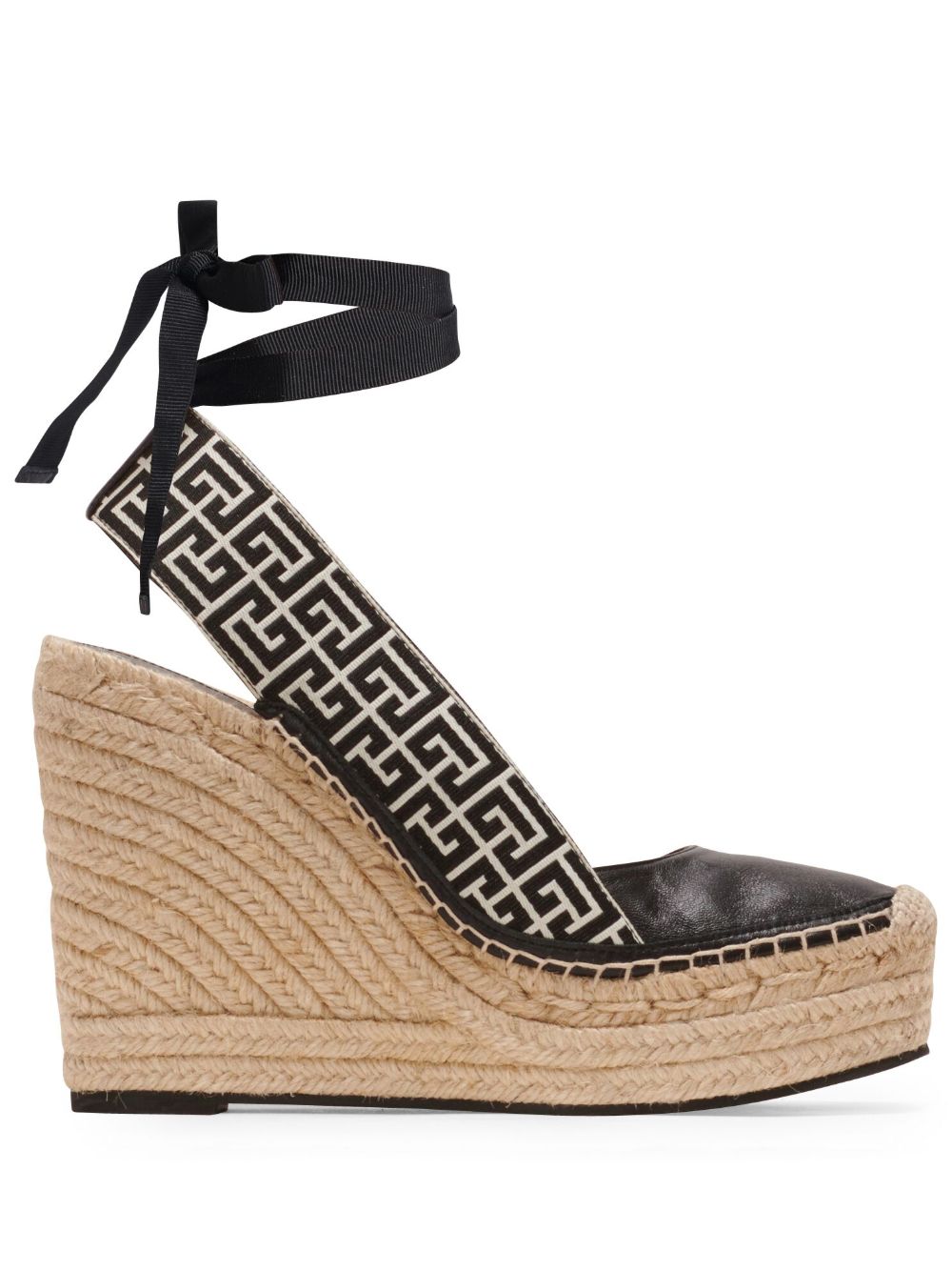Balmain Alex 经典logo高跟草编鞋 - 黑色