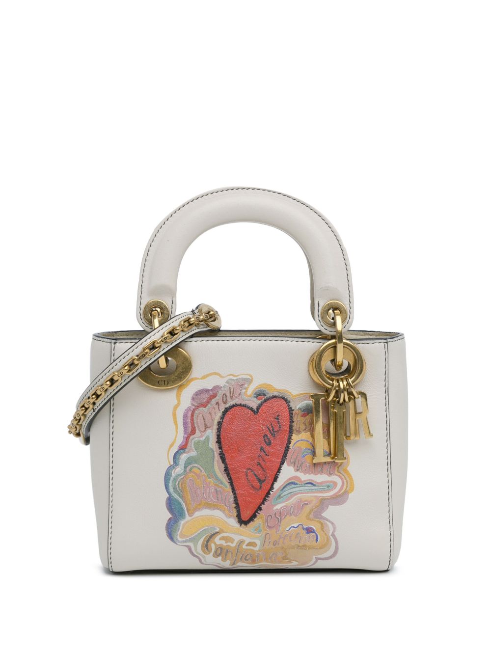 Christian Dior Pre-Owned x Niki De Saint Phalle Dioramour Lady Dior 小牛皮迷你斜挎包（2018年典藏款） - 白色