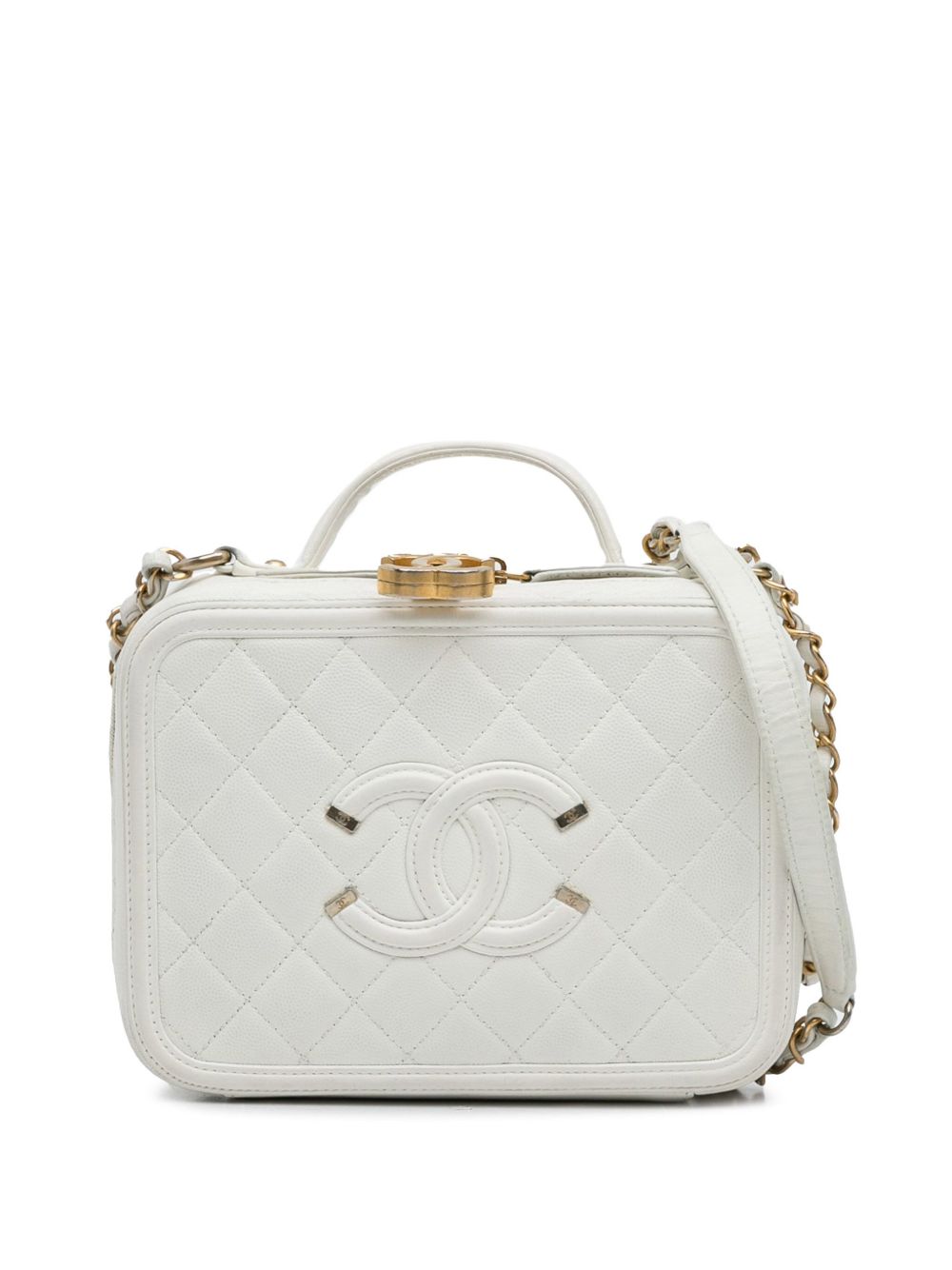 CHANEL Pre-Owned Medium Caviar Filigree Vanity Case 斜挎包（2018年典藏款） - 白色