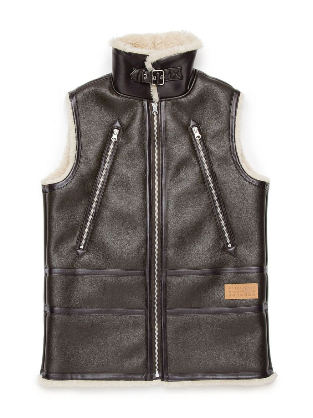 MM6 Maison Margiela Kids 皮毛一体边饰人造皮革马甲 - 褐色