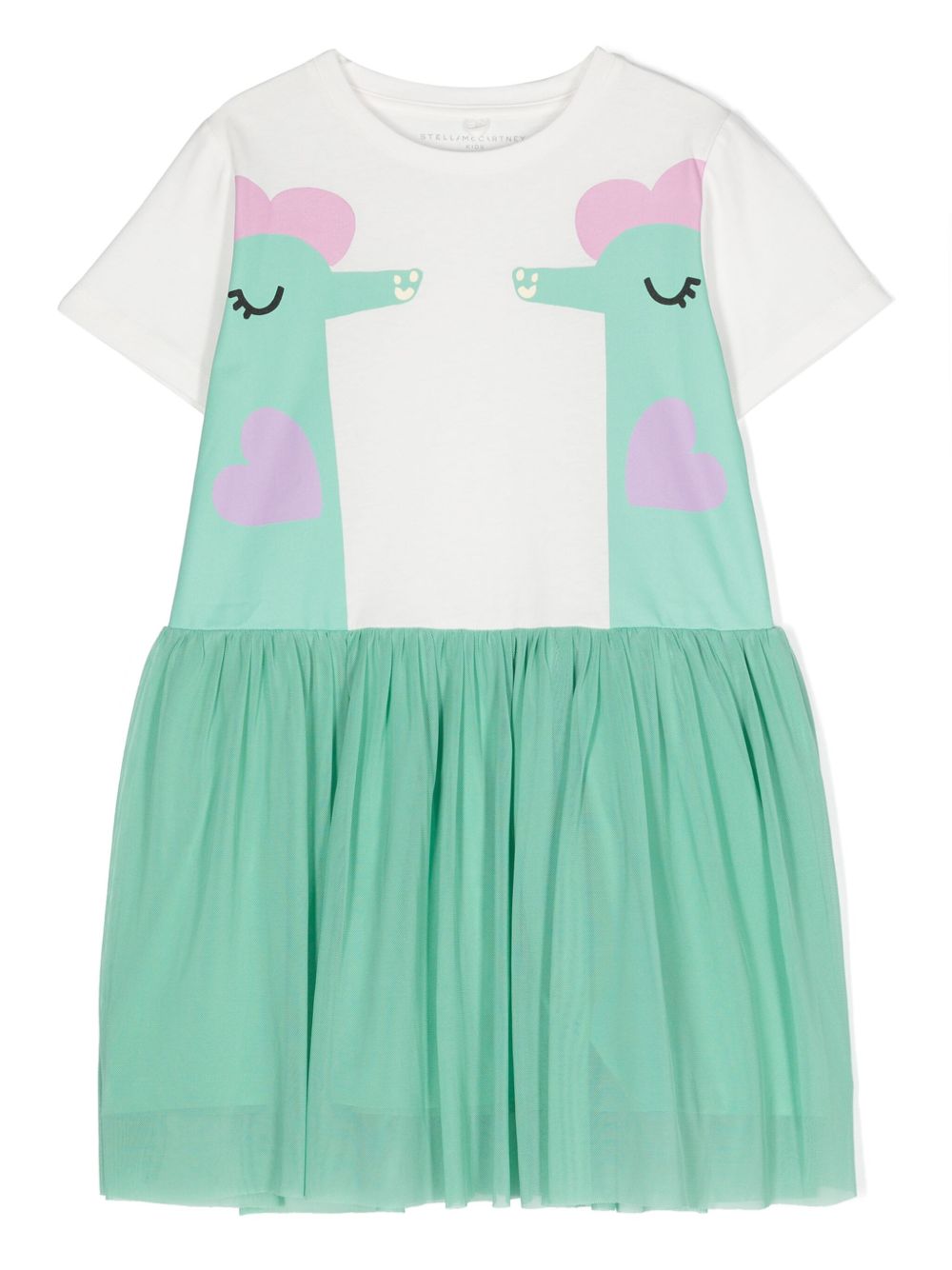Stella McCartney Kids 海马印花棉连衣裙 - 绿色