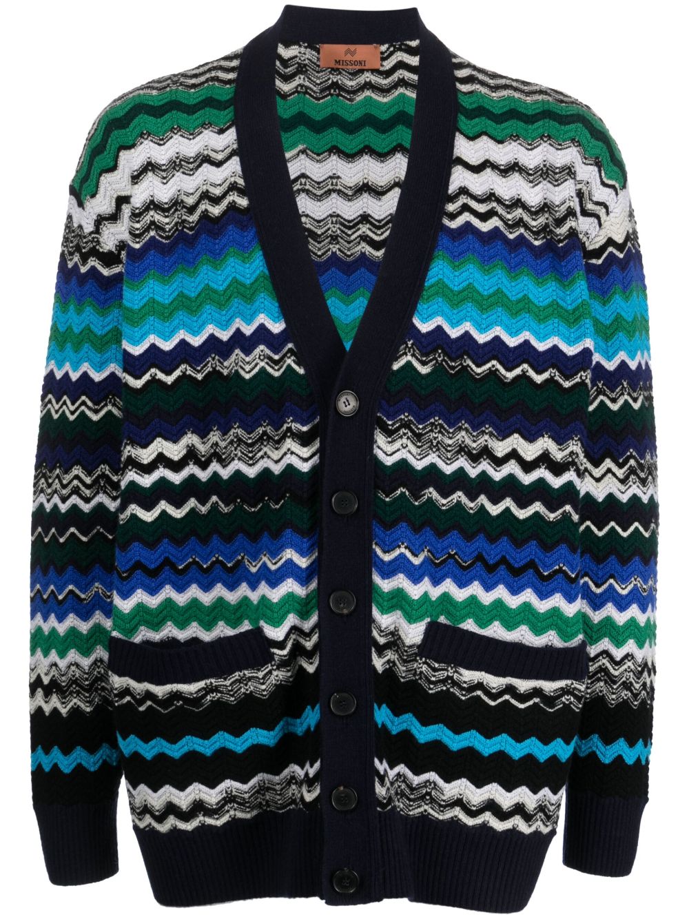 Missoni Z字形图案针织羊毛混纺开衫 - 蓝色
