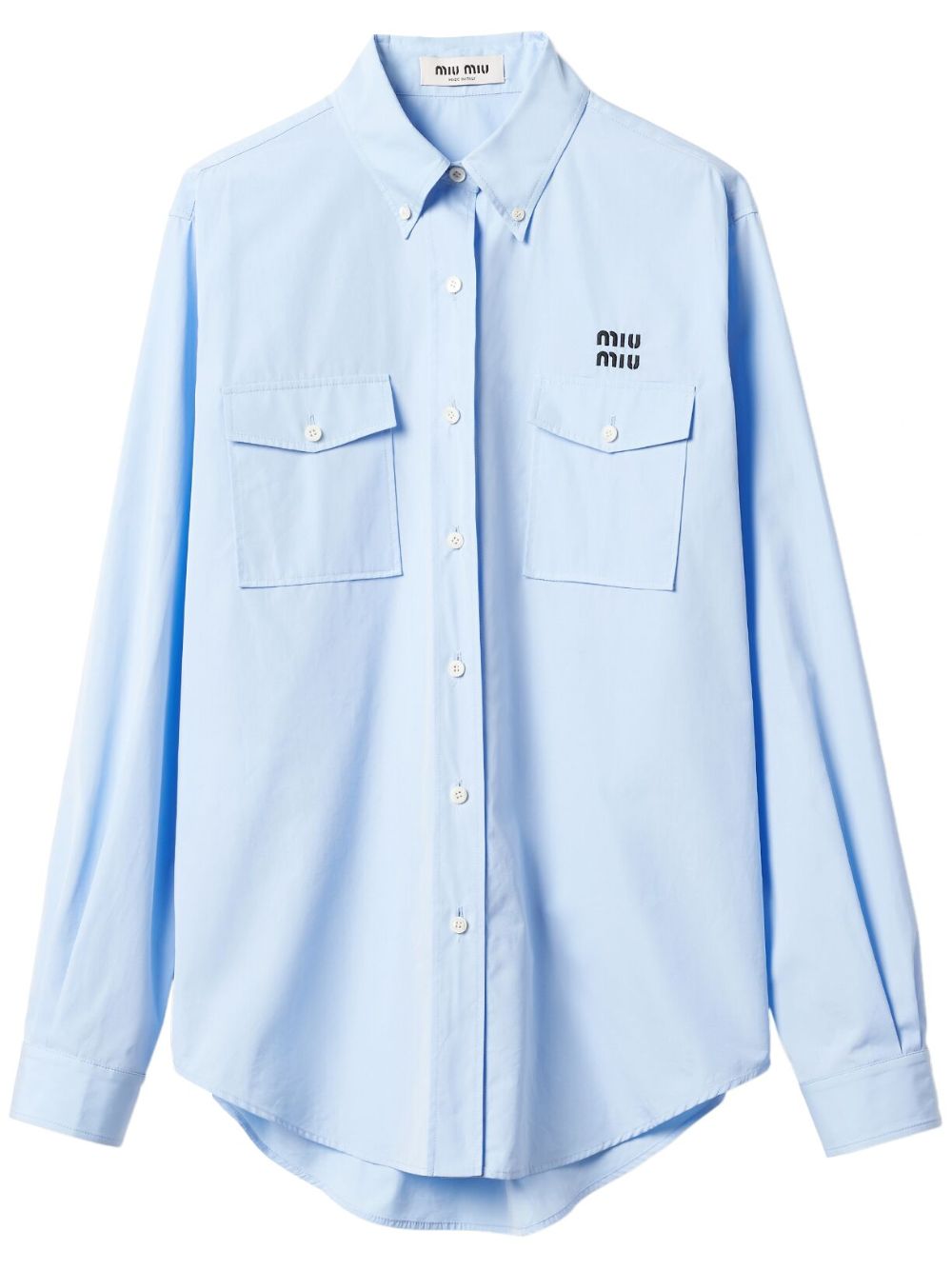 Miu Miu logo刺绣府绸衬衫 - 蓝色