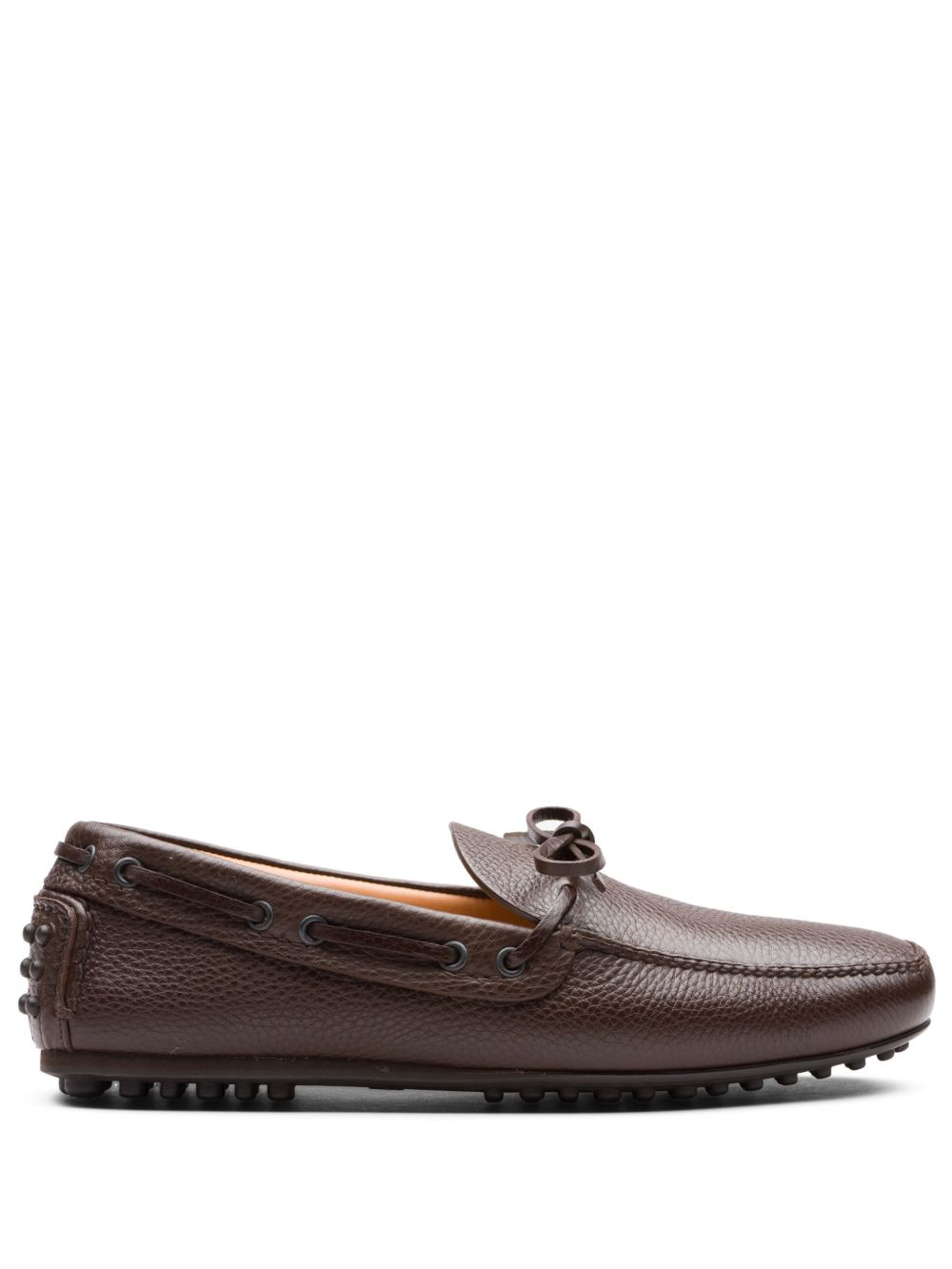 Car Shoe 蝴蝶结细节皮质帆船鞋 - 褐色