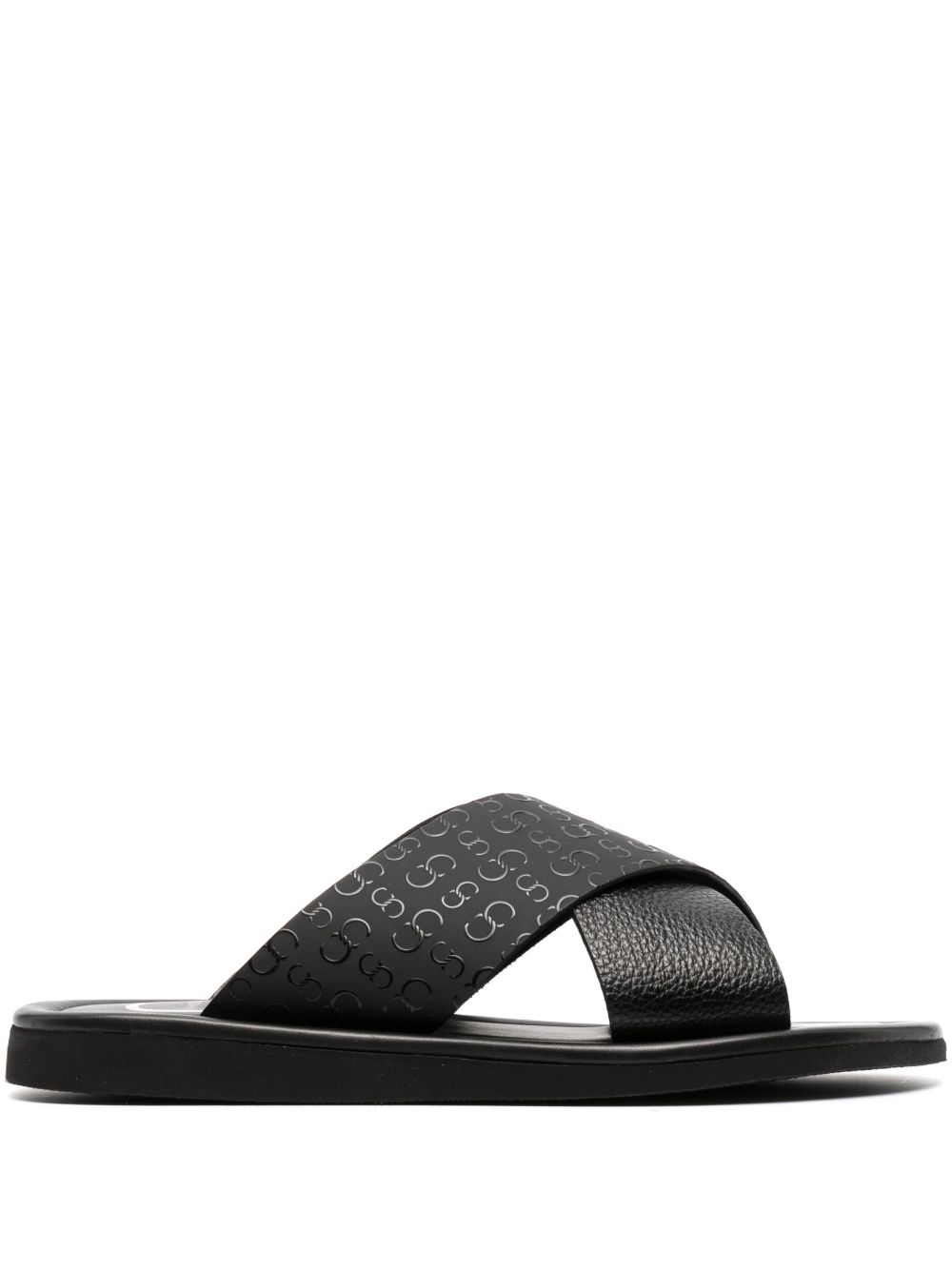 Casadei 经典logo压纹皮质拖鞋 - 黑色