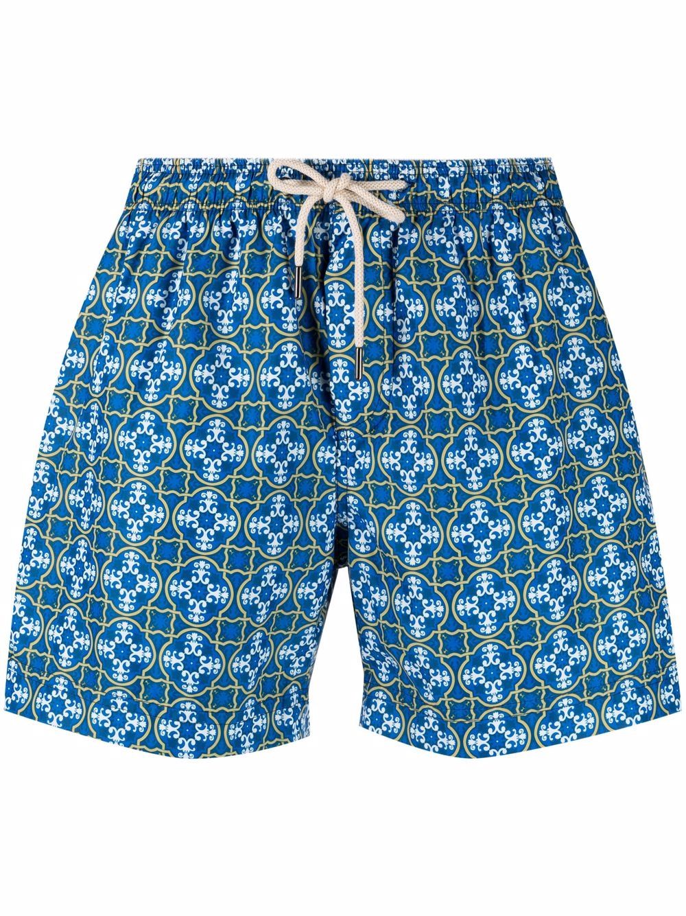 PENINSULA SWIMWEAR 瓷片印花抽绳裤腰泳裤 - 蓝色