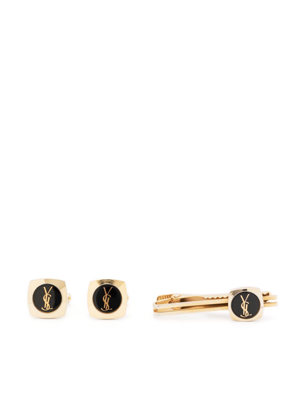 Saint Laurent Pre-Owned 1980s Cassandre-logo cufflinks and tie clip set - 金色