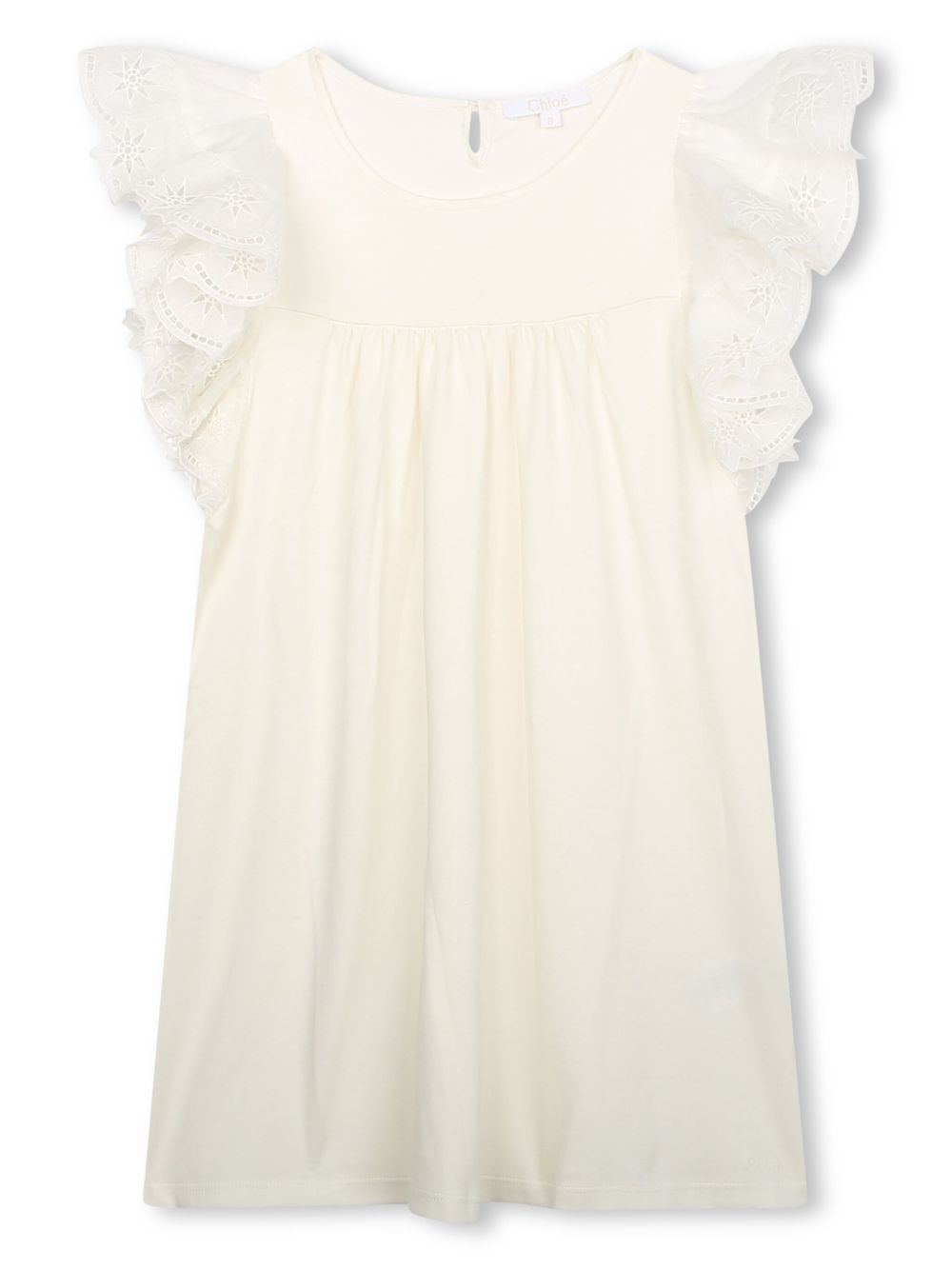Chloé Kids 马德拉刺绣百褶连衣裙 - 白色