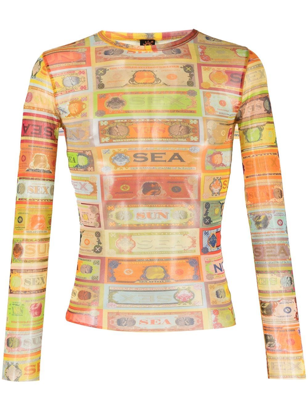 Jean Paul Gaultier Pre-Owned 图案印花半透明T恤（2000年代典藏款） - 黄色