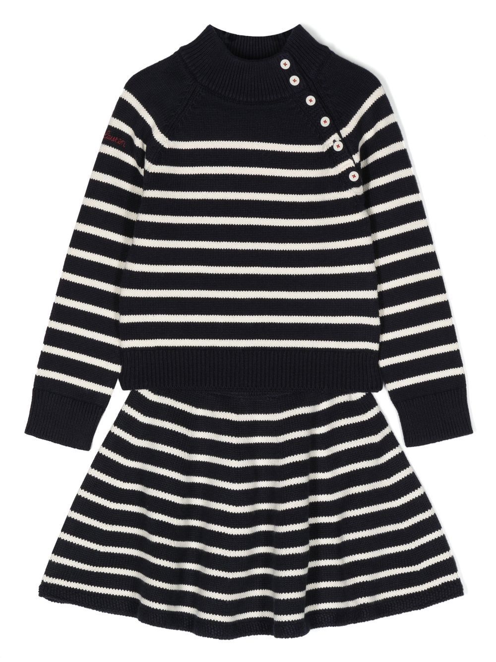 POLO RALPH LAUREN KIDS 条纹毛衣与半身裙套装 - 蓝色