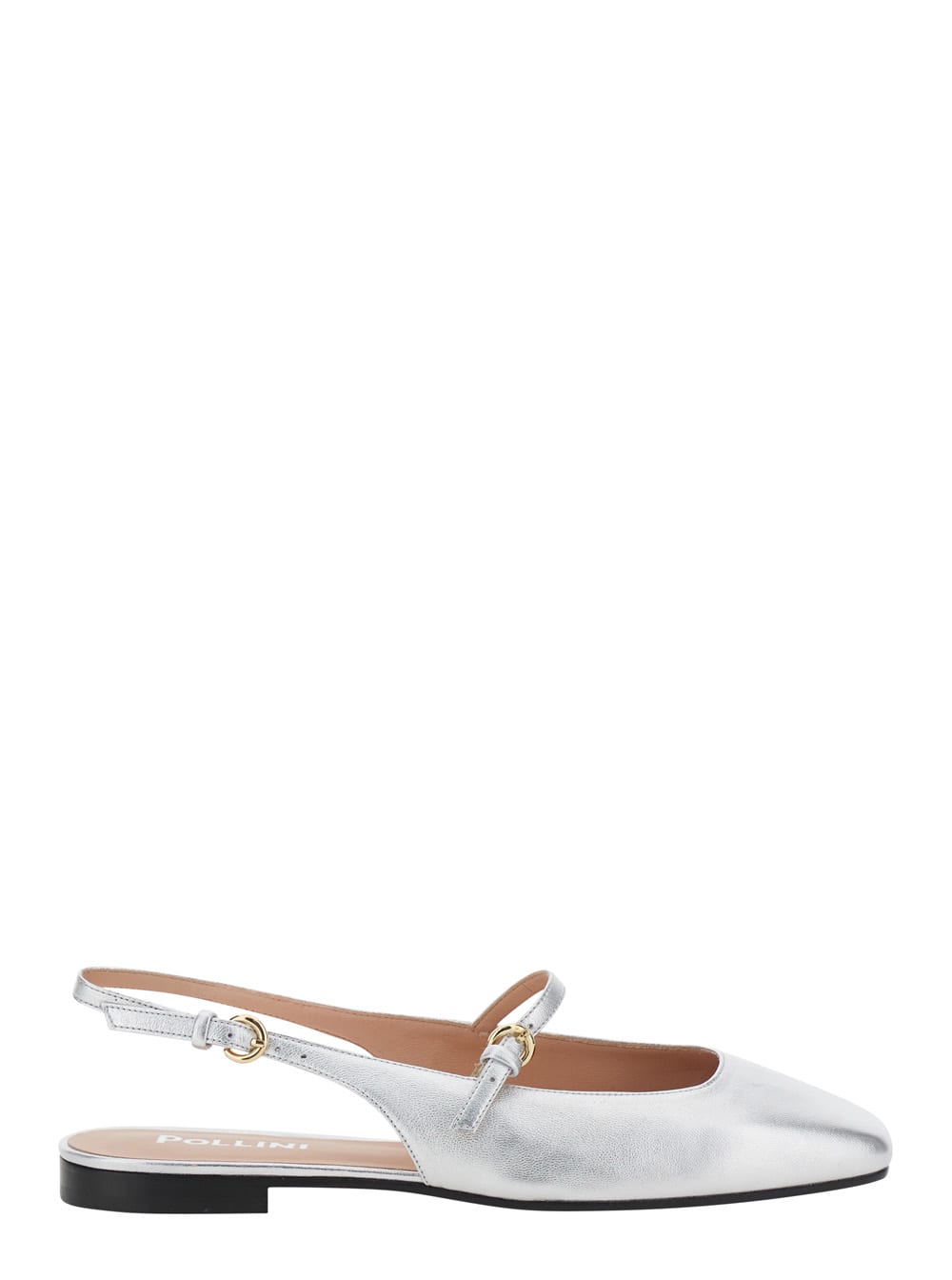 Pollini 银色后空芭蕾舞鞋 可调节皮革绑带