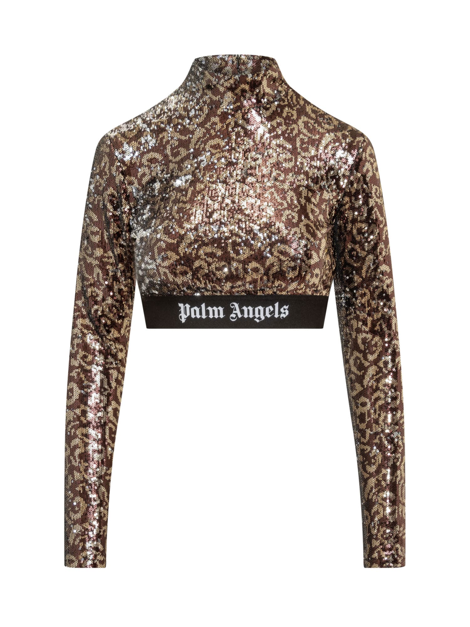 Palm Angels Logo Tape Sequins Long Sleeve Top