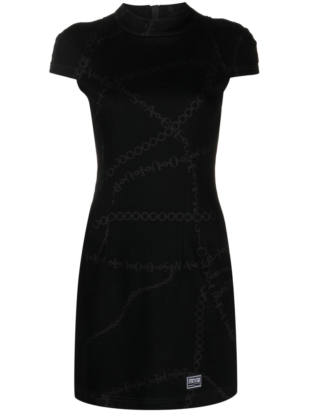 Versace Jeans Couture logo印花短袖连衣裙 - 黑色