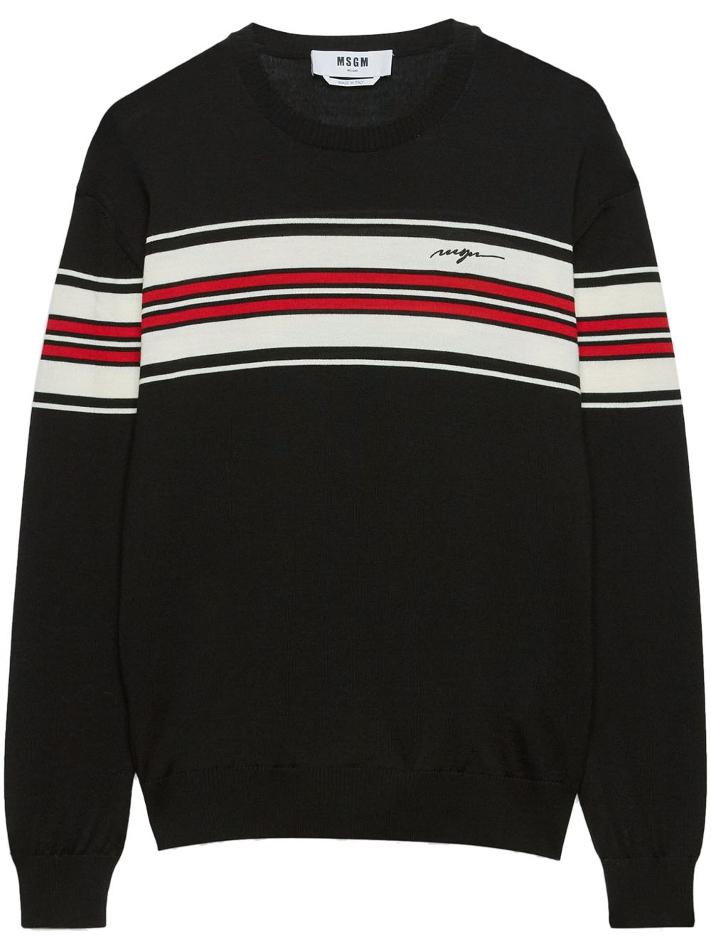 MSGM 条纹胸饰毛衣 - 黑色