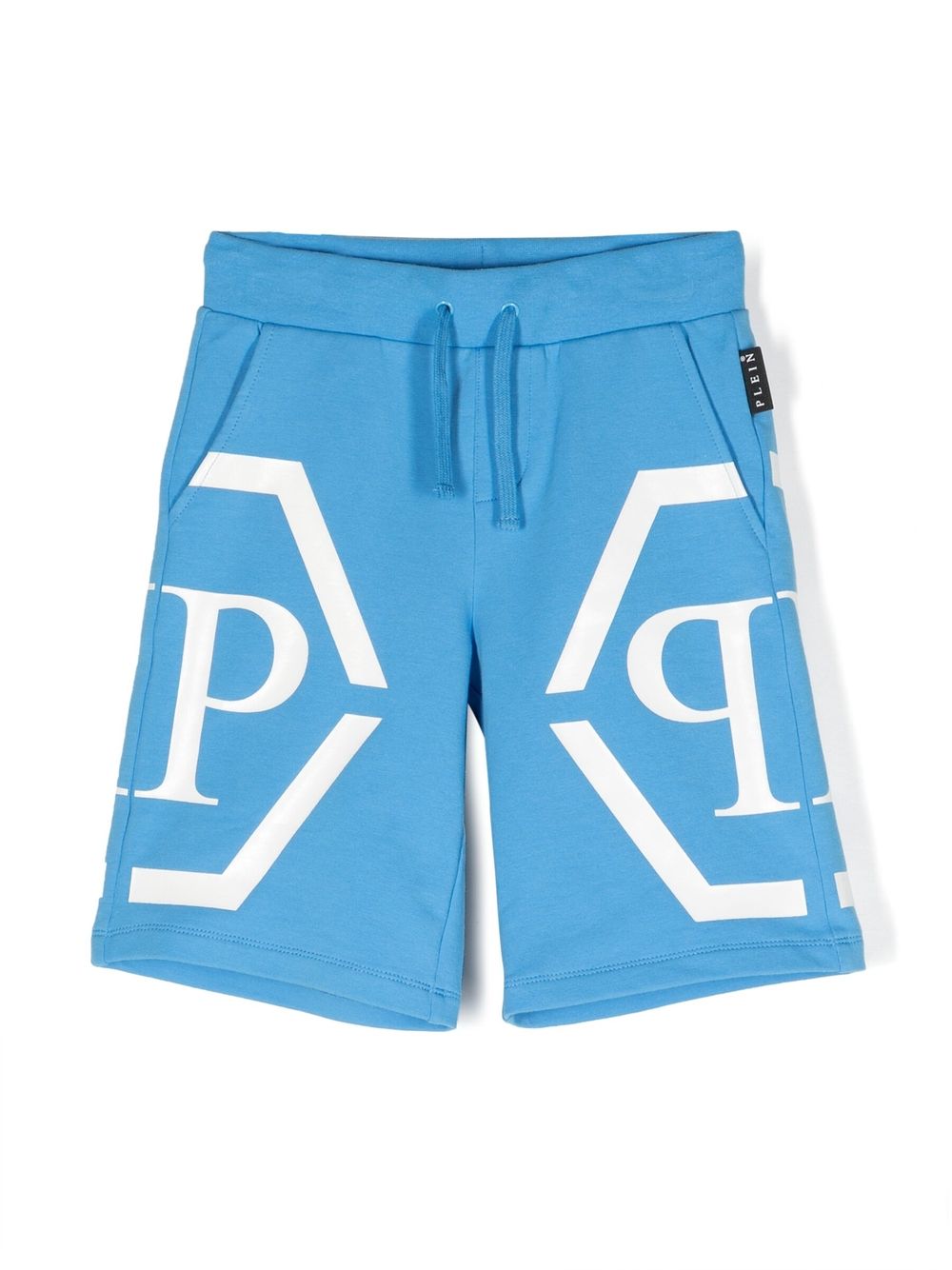 Philipp Plein Junior logo印花细节短裤 - 蓝色