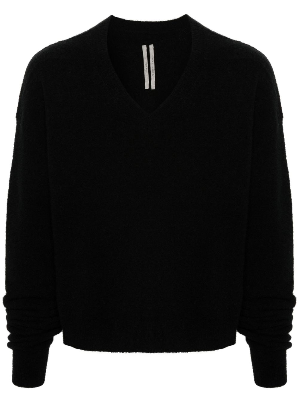 Rick Owens V领垮肩毛衣 - 黑色