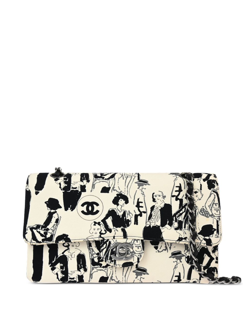 CHANEL Pre-Owned x Karl Lagerfeld Sketch Double Flap 中号单肩包（2003年典藏款） - 白色