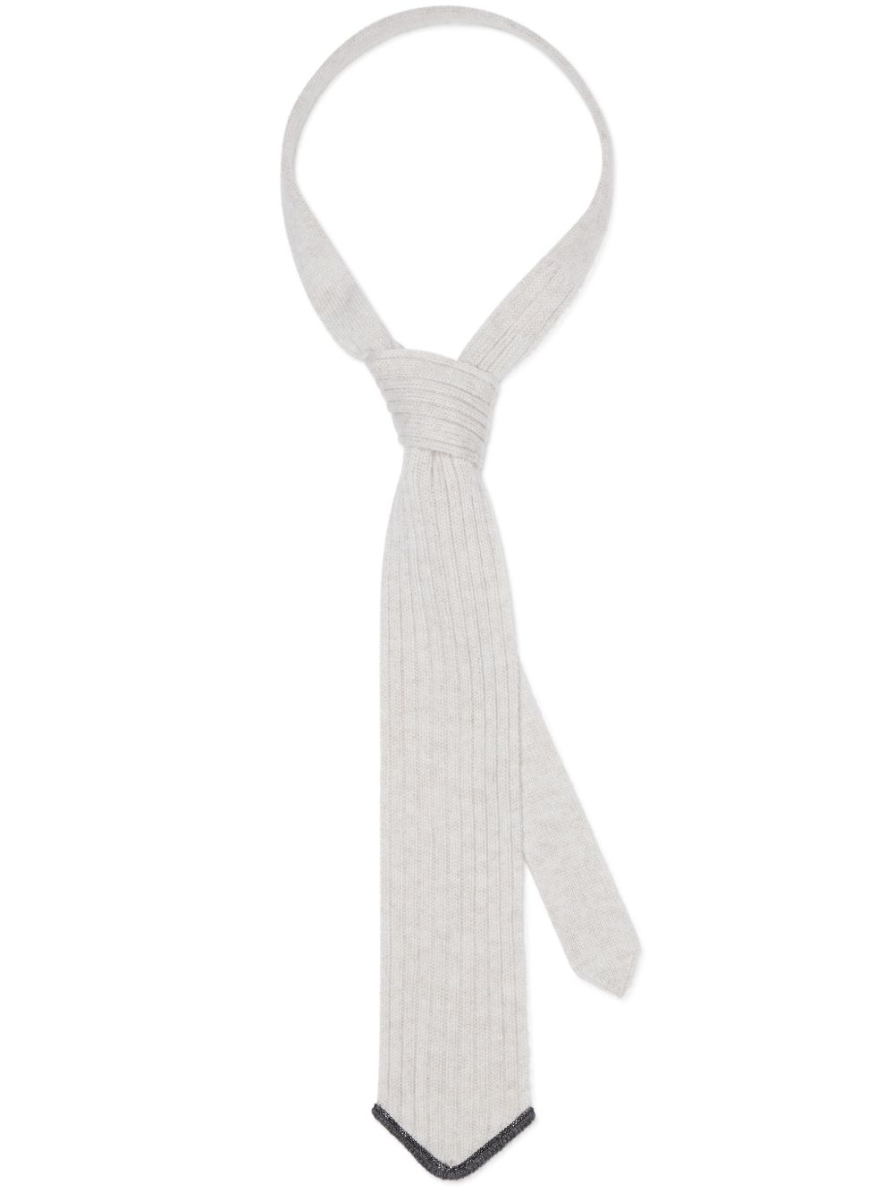 Brunello Cucinelli Monili 珠饰罗纹针织领带 - 白色