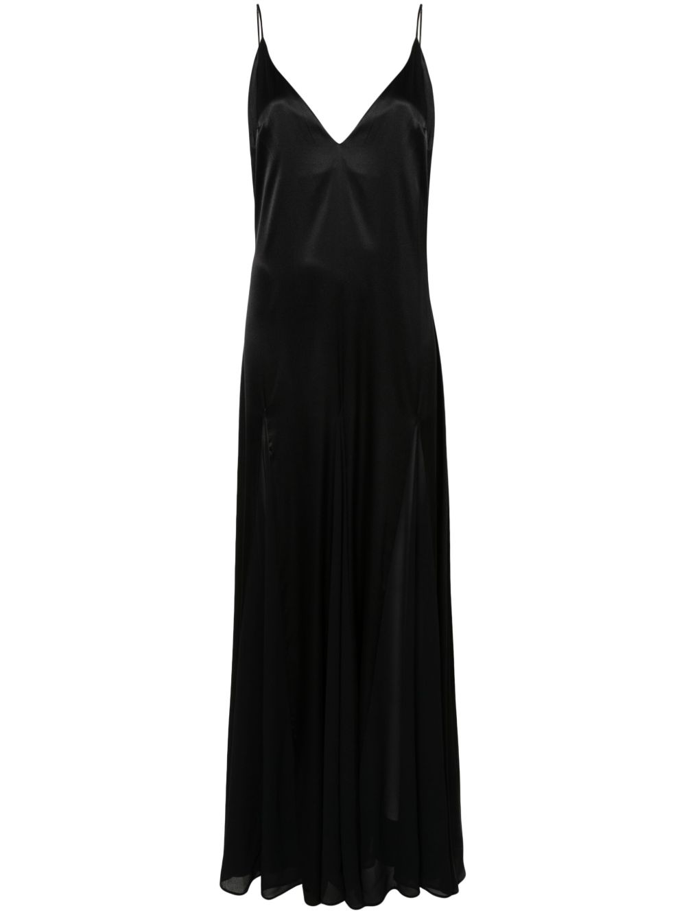 Elisabetta Franchi 三角形衬料细节缎面超长连衣裙 - 黑色