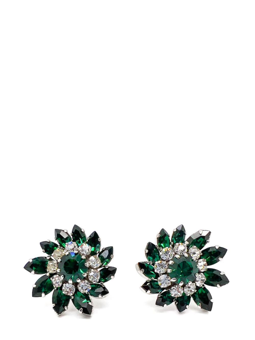 Jennifer Gibson Jewellery Vintage Austrian Emerald Crystal Floral Earrings 1950s - 绿色