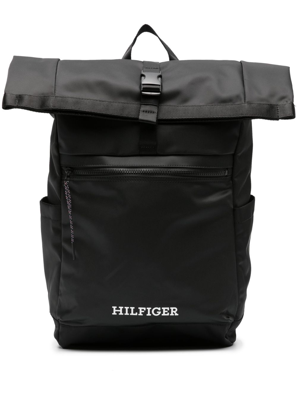 Tommy Hilfiger Monotype 卷盖双肩包 - 黑色