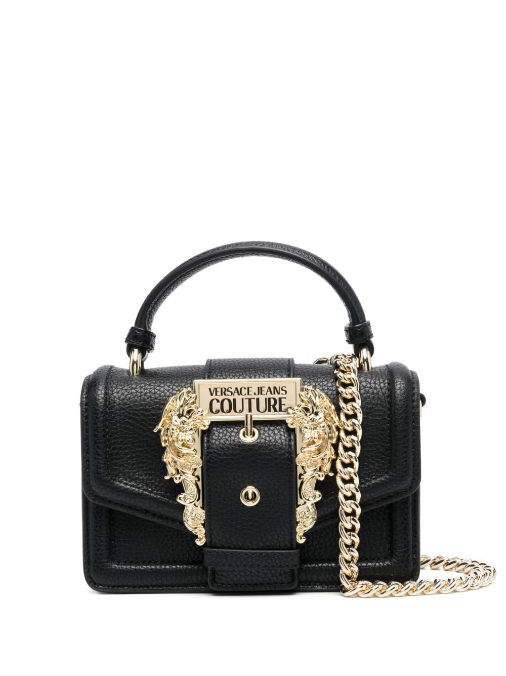 Versace Jeans Couture logo扣环人造皮革手提包 - 黑色