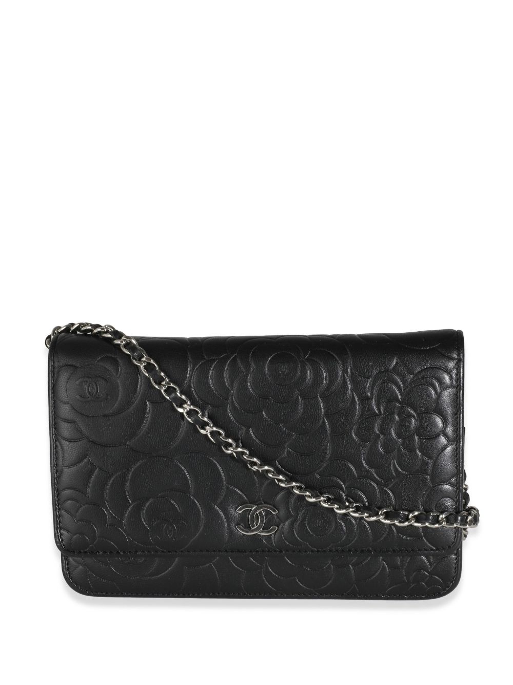 CHANEL Pre-Owned Camélia 压纹搭链钱包（2014年典藏款） - 黑色