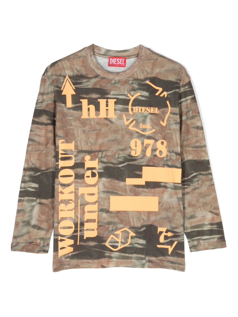 Diesel Kids 仿旧效果长袖衬衫 - 褐色