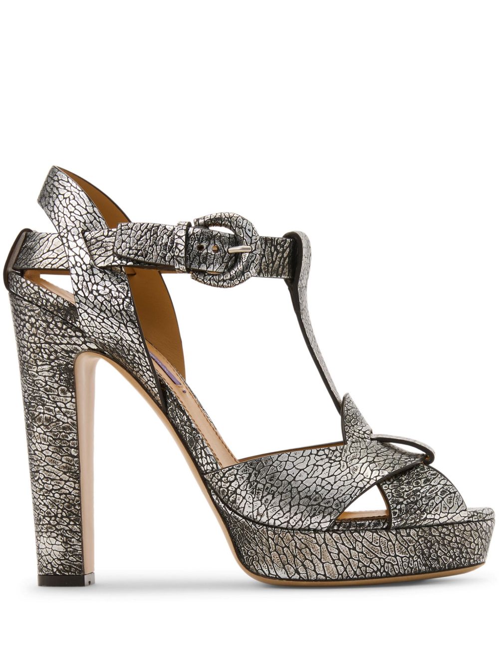 Ralph Lauren Collection Kerrey Crackled Calfskin T字带高跟凉鞋（12厘米） - 银色