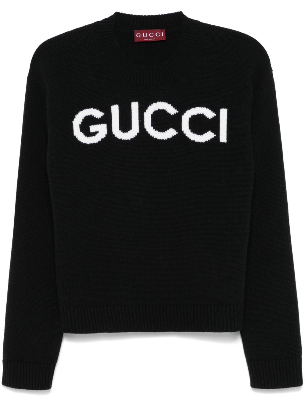 Gucci logo嵌花羊毛毛衣 - 黑色