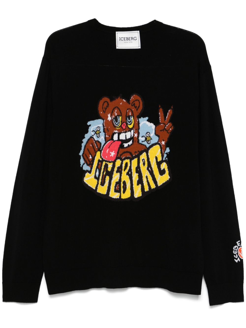 Iceberg logo提花毛衣 - 黑色