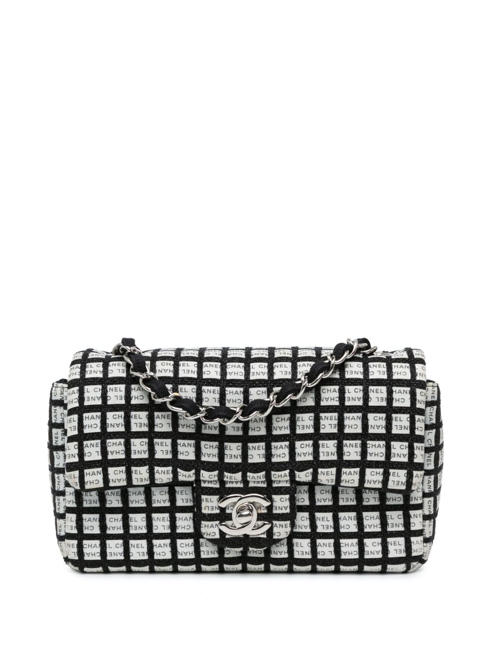 CHANEL Pre-Owned Classic Double Flap 迷你长方形缎带粗花呢斜挎包（2014年典藏款） - 白色