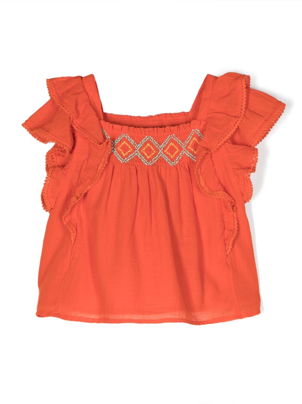 POLO RALPH LAUREN KIDS 刺绣荷叶边罩衫 - 橘色