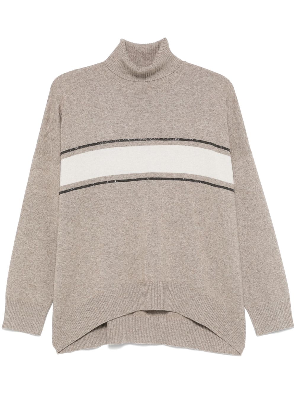 Brunello Cucinelli 条纹细节毛衣 - 灰色