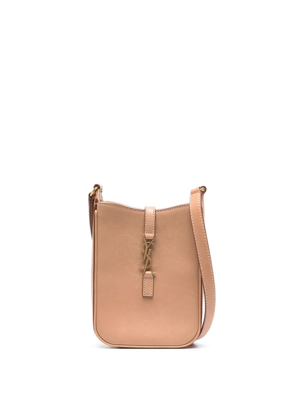 Saint Laurent logo标牌皮质斜挎包 - 褐色