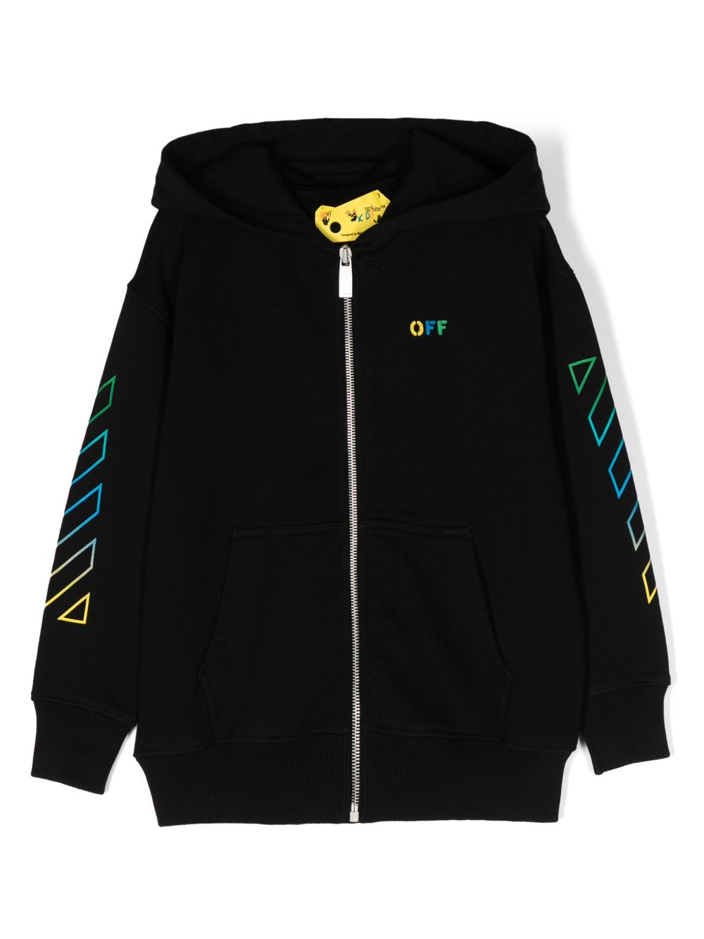 Off-White Kids logo刺绣棉连帽衫 - 黑色