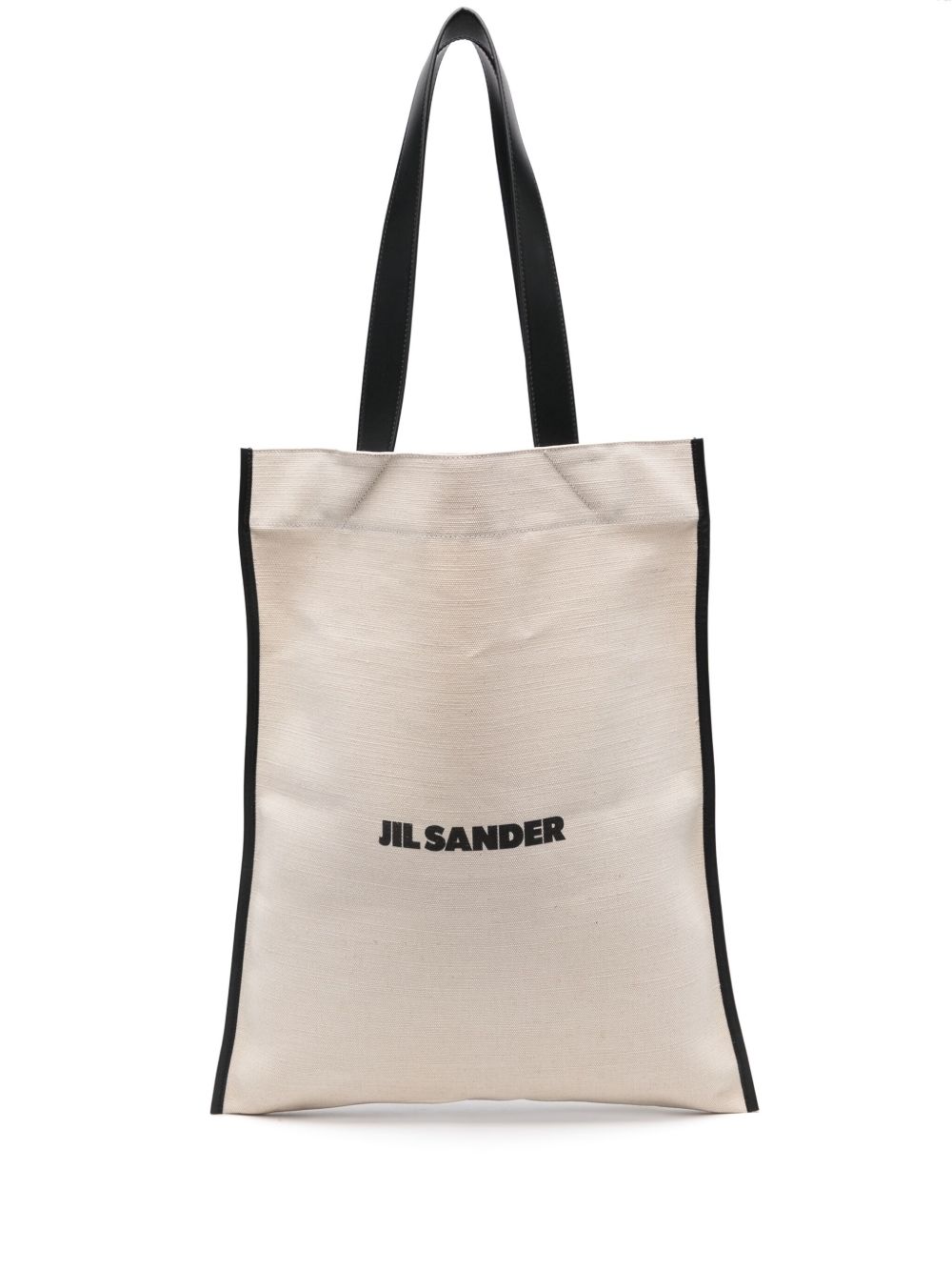 Jil Sander Flat logo刺绣托特包 - 中性色