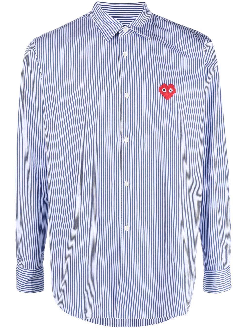 Comme Des Garçons Play logo刺绣条纹衬衫 - 蓝色