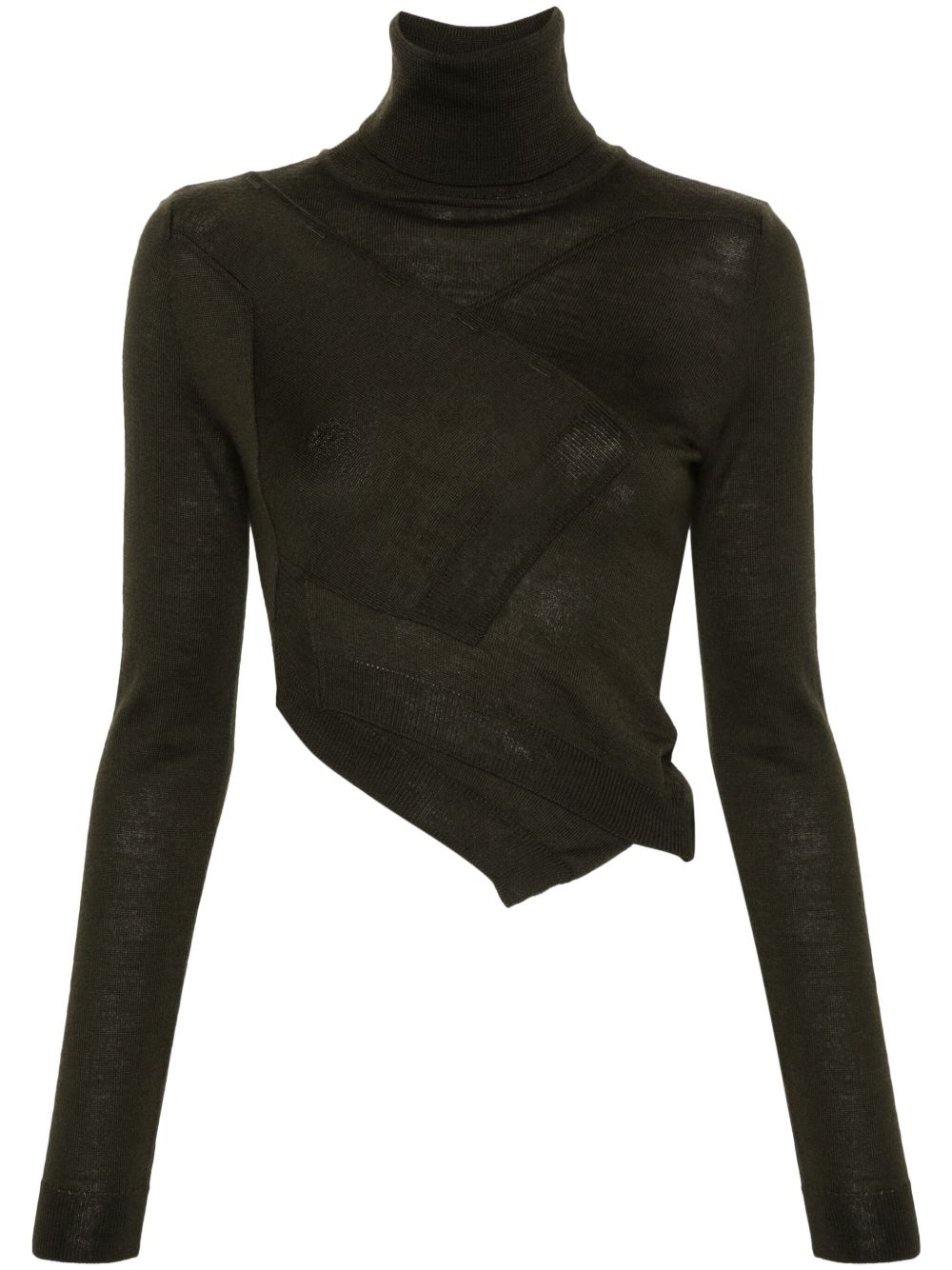 MM6 Maison Margiela 不对称拼接高领毛衣 - 绿色