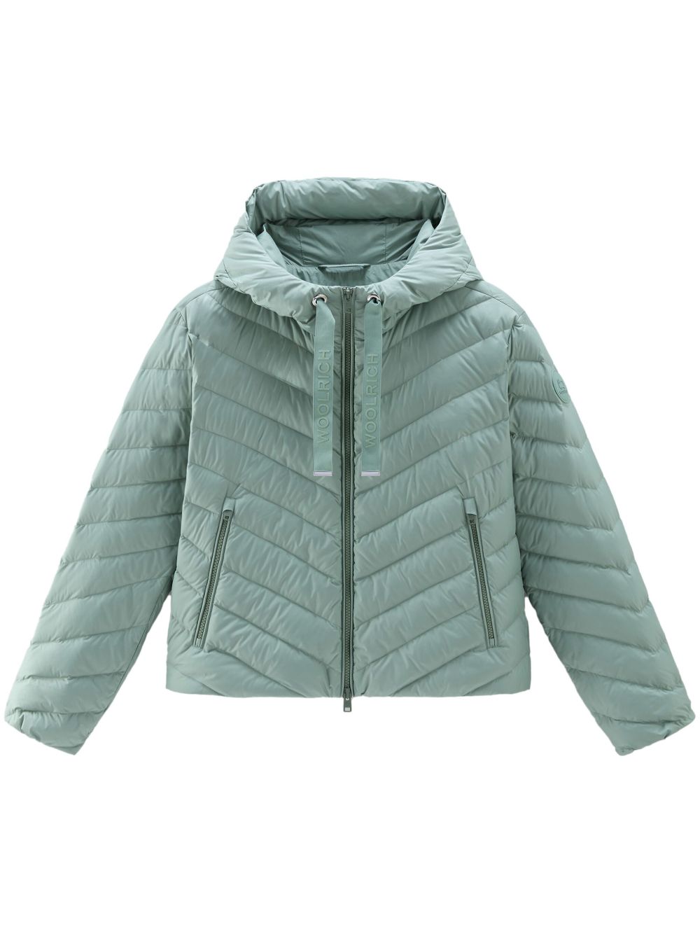 Woolrich 人字纹图案绗缝连帽蓬松夹克 - 绿色