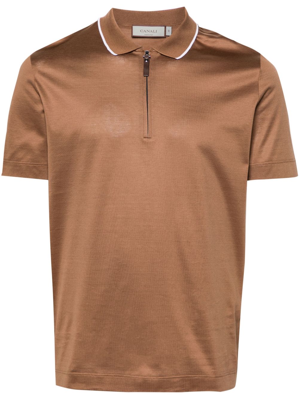 Canali 拉链领平纹针织polo衫 - 褐色